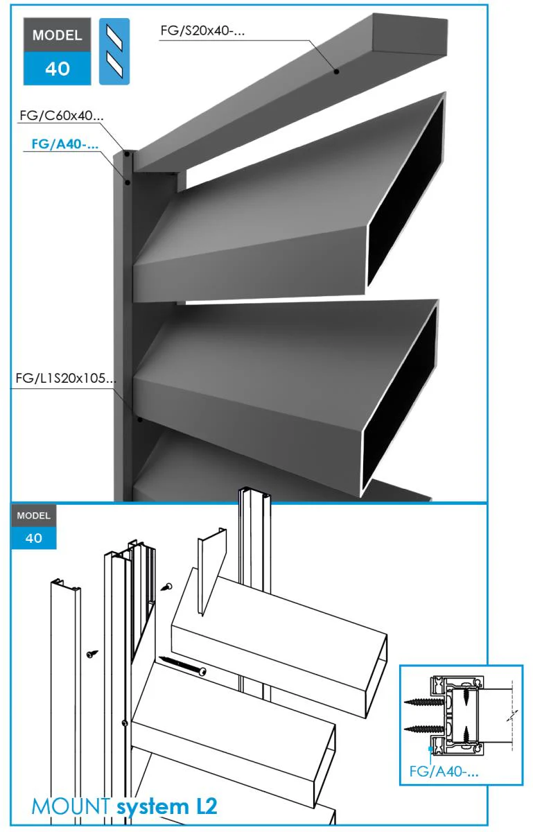 Aluminiowy adapter 60x40-1200mm do żaluzji do 40mm R7016 - Image 2