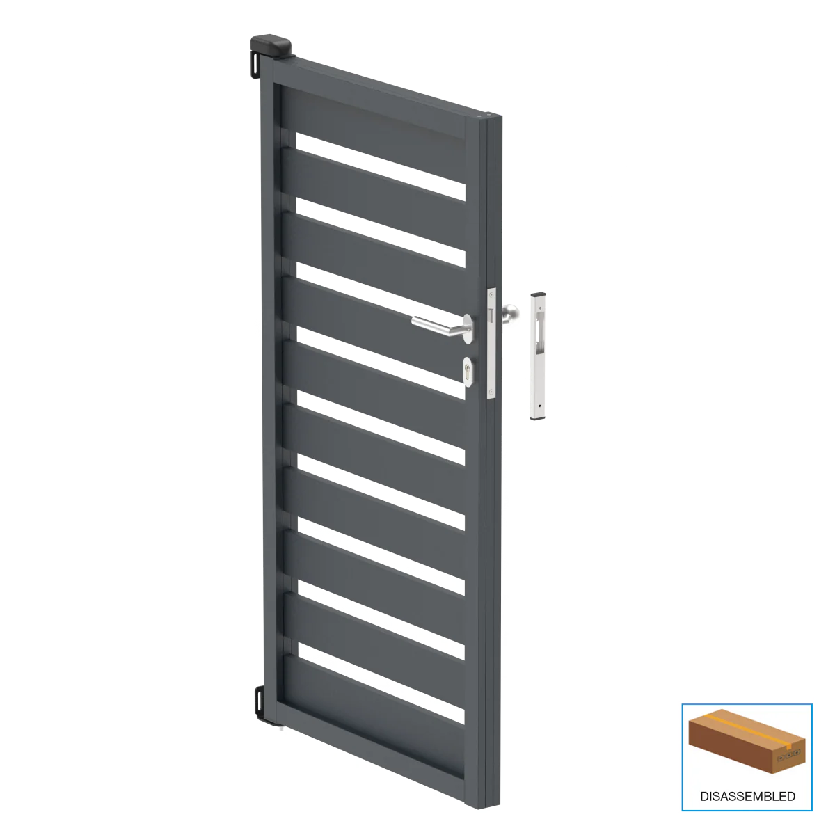 Jednoskrzydłowa brama aluminiowa 1,025x1,50m z wypełnieniem 20x100 R7016 - zestaw