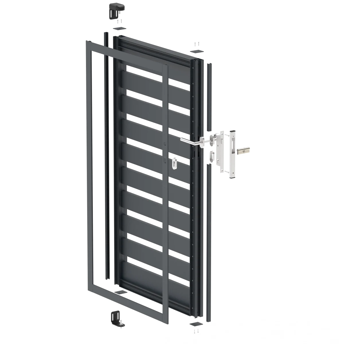 Jednoskrzydłowa brama aluminiowa 1,025x1,50m z wypełnieniem 20x100 R7016 - zestaw - Image 2