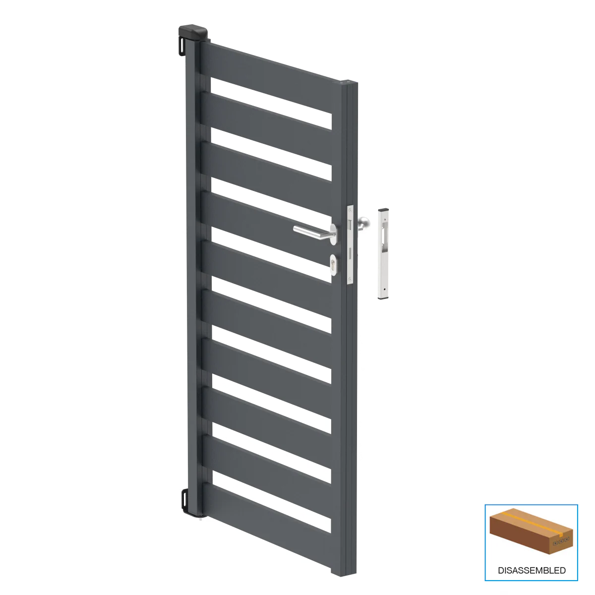 Jednoskrzydłowa brama aluminiowa 1,025x1,50m z wypełnieniem 20x100 R7016 - zestaw