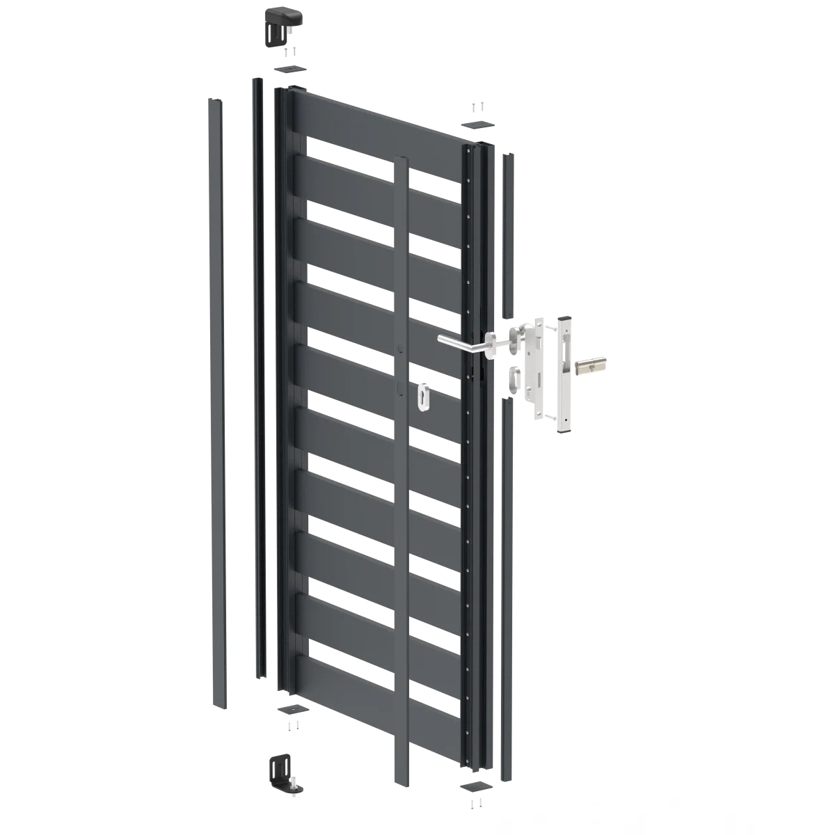 Jednoskrzydłowa brama aluminiowa 1,025x1,50m z wypełnieniem 20x100 R7016 - zestaw - Image 2