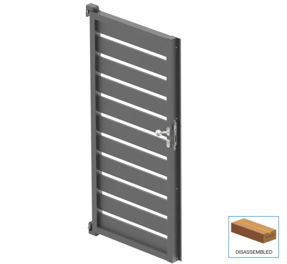Jednoskrzydłowa brama aluminiowa 1,025x1,85m z wypełnieniem 20x100 R7016 - zestaw