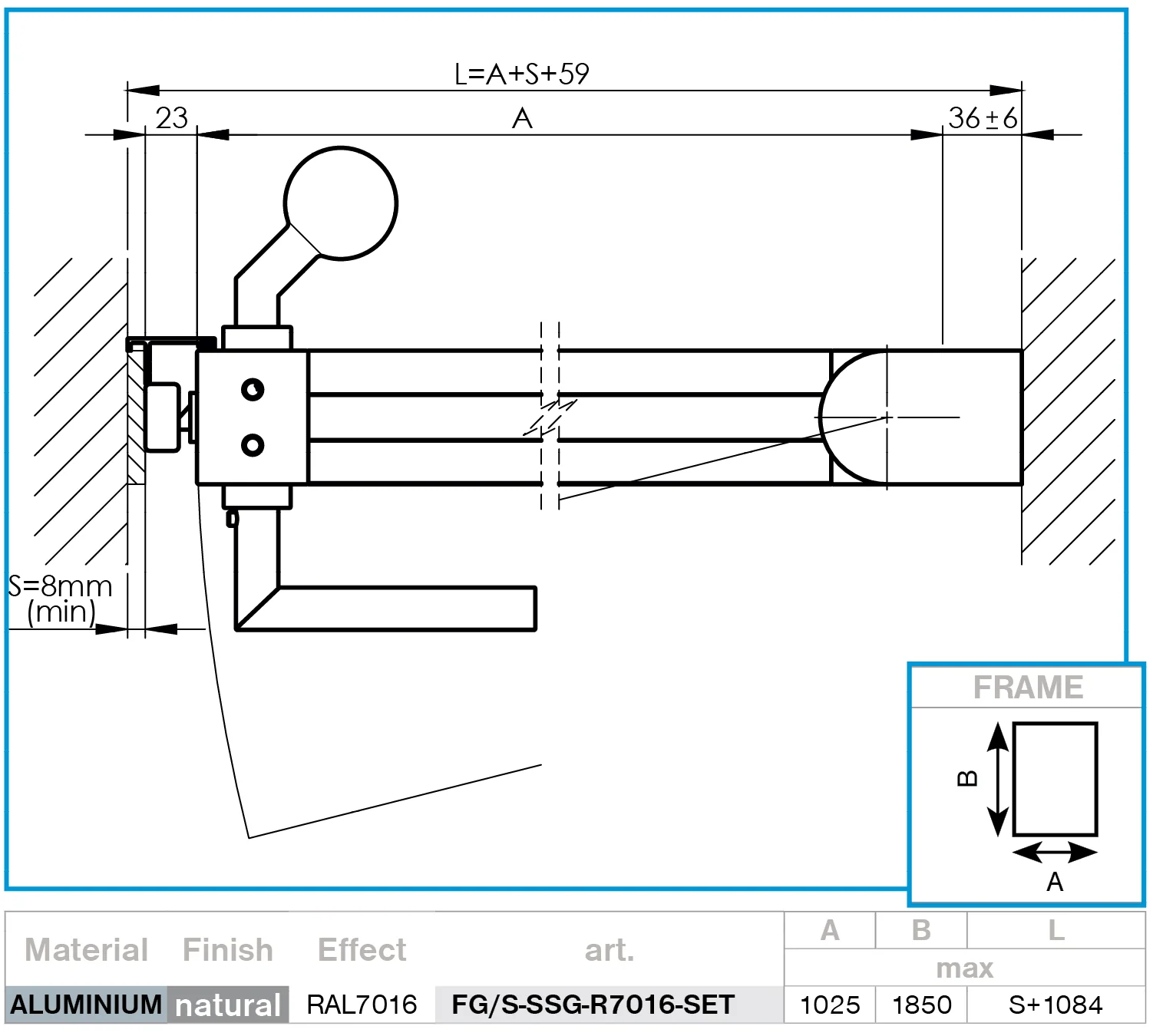 Jednoskrzydłowa brama aluminiowa 1,025x1,85m z wypełnieniem 20x100 R7016 - zestaw - Image 2