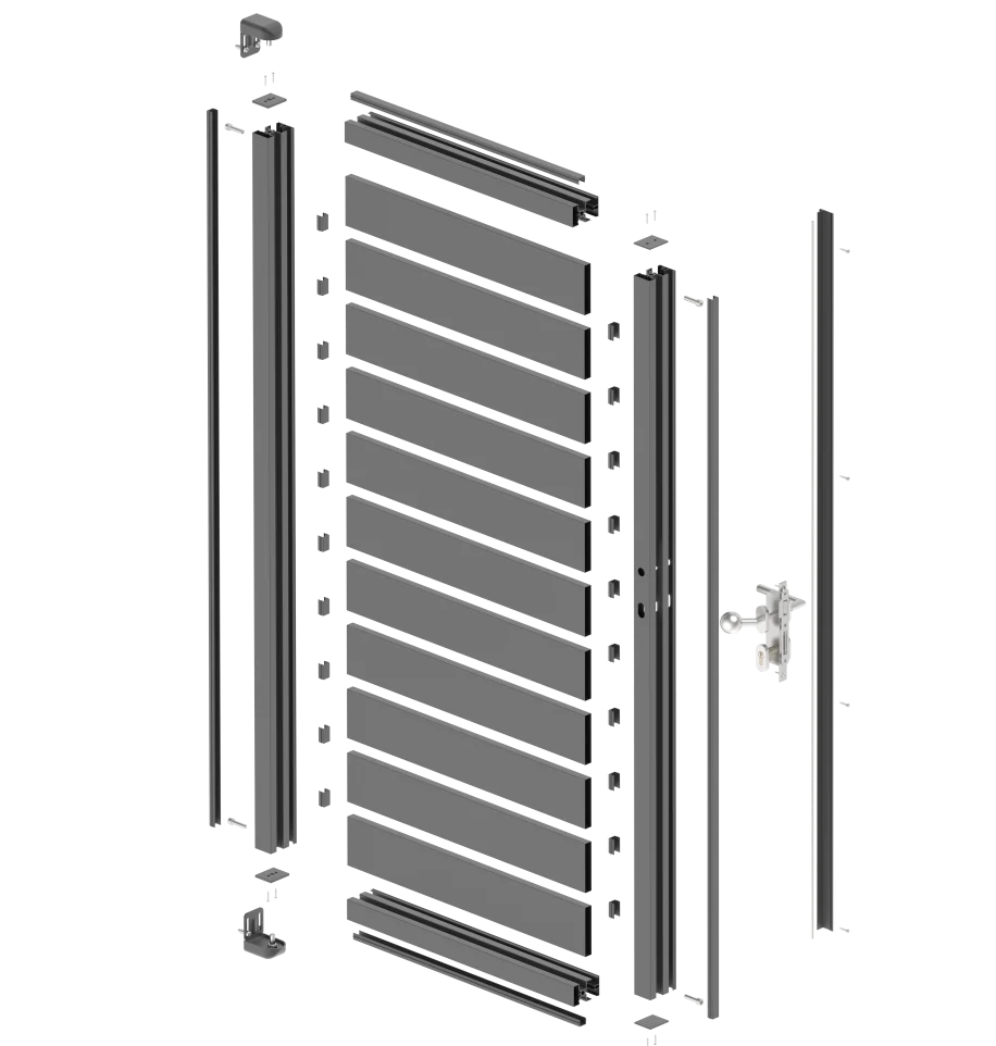 Jednoskrzydłowa brama aluminiowa 1,025x1,85m z wypełnieniem 20x100 R7016 - zestaw - Image 3