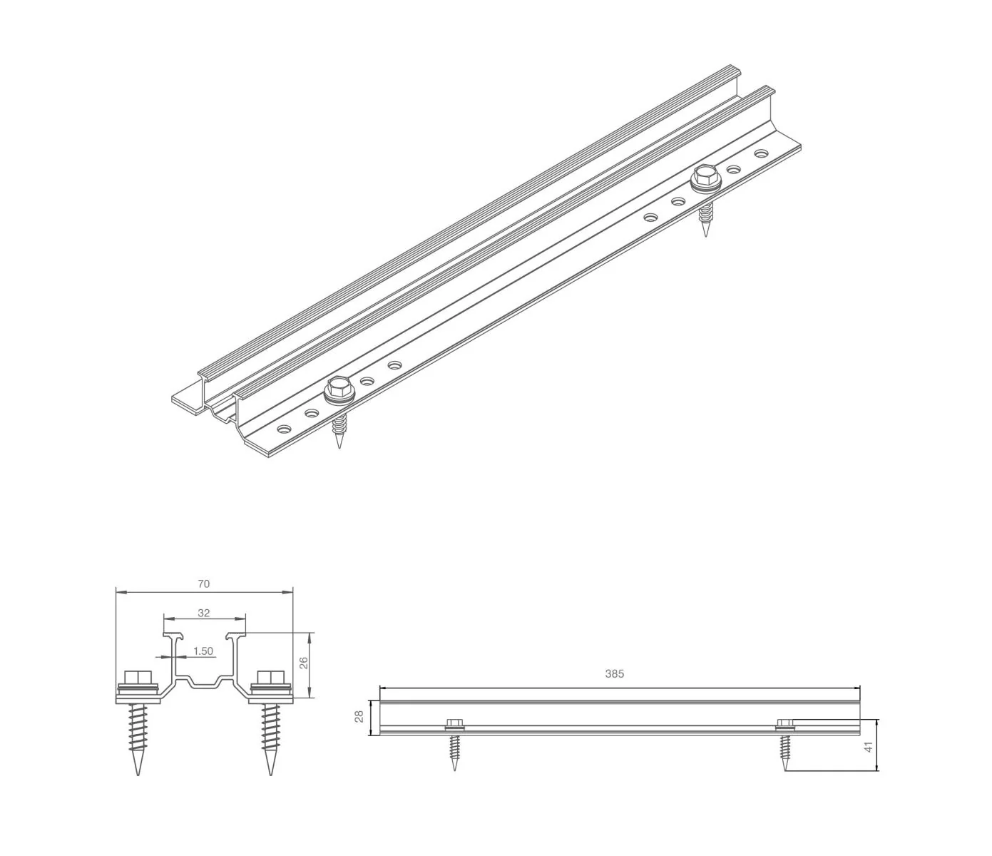 Listwa montażowa aluminiowa 26mm do blach trapezowych - Image 2