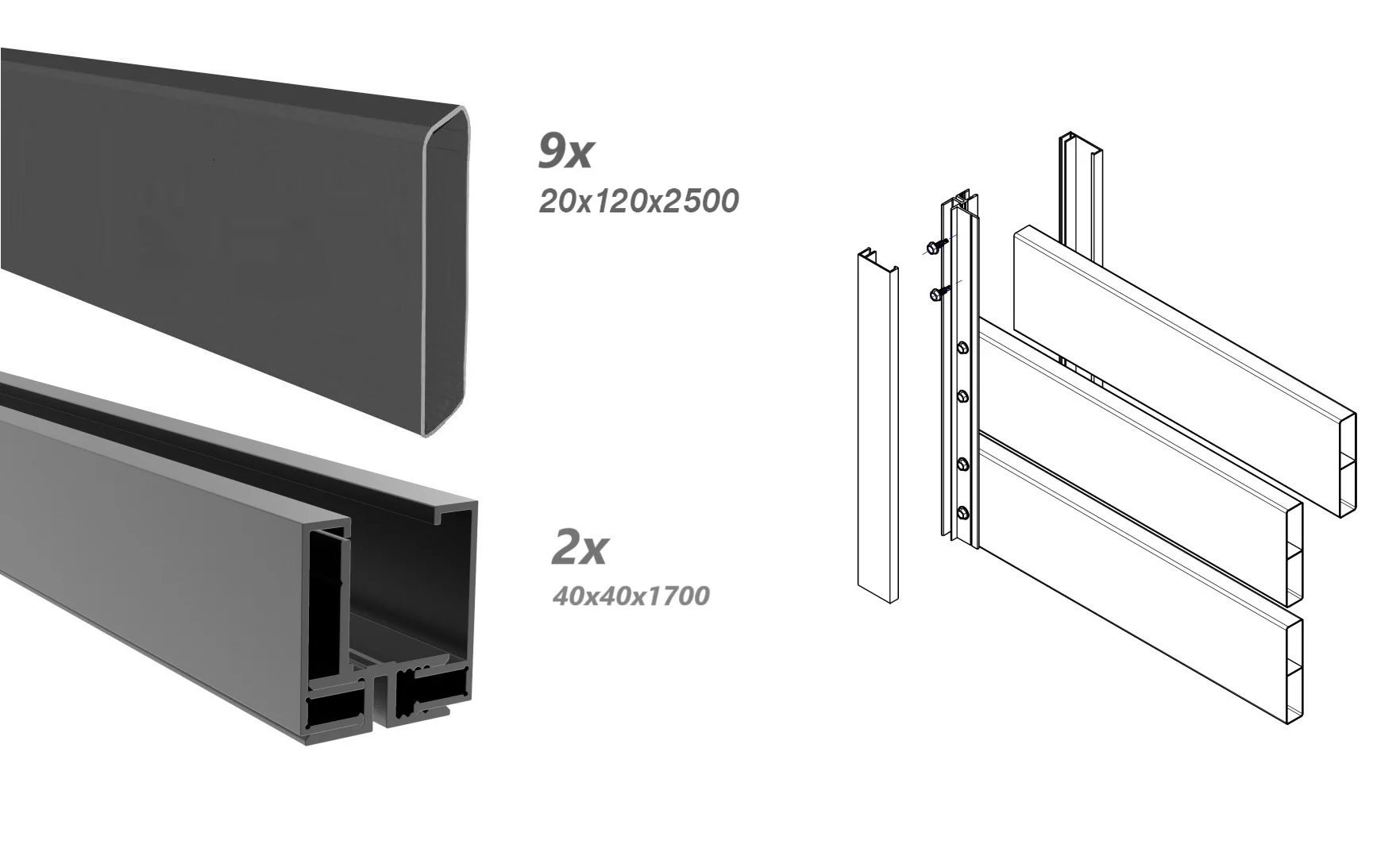 Ogrodzenie aluminiowe z listwą 20x120, 1,7x2,5m - Image 2
