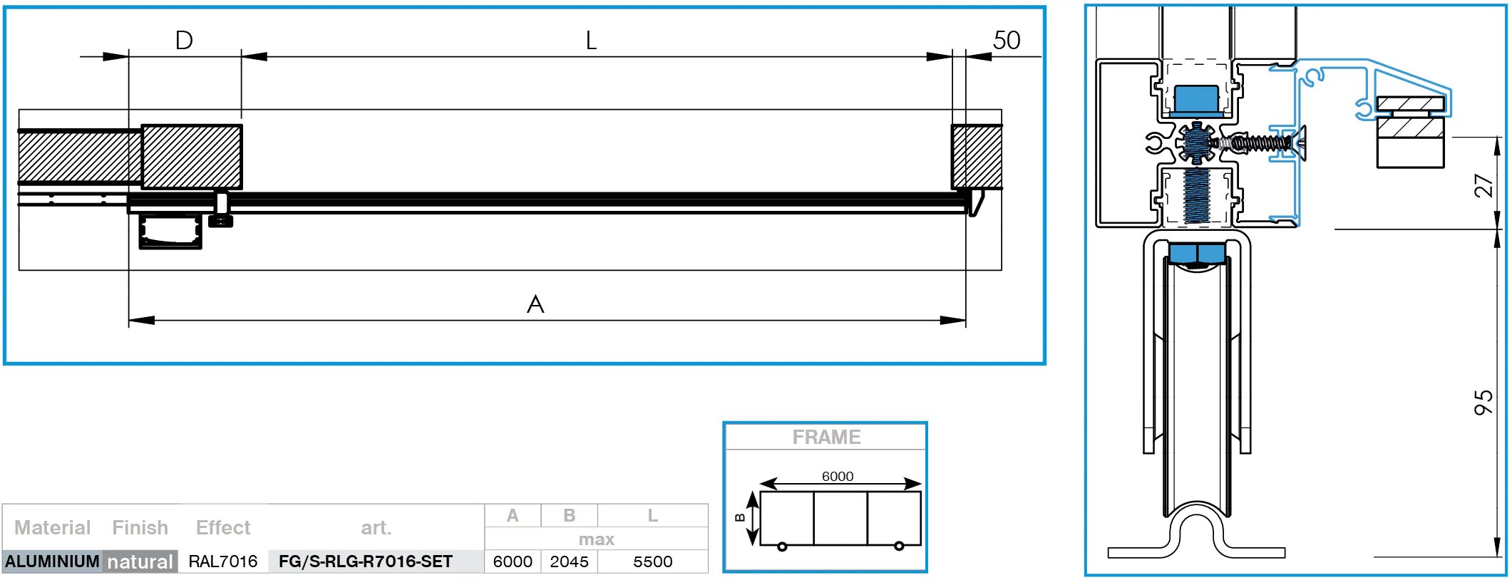Przesuwana brama aluminiowa na kółkach 6x2,045m z wypełnieniem 20x100 R7016 - zes - Image 2