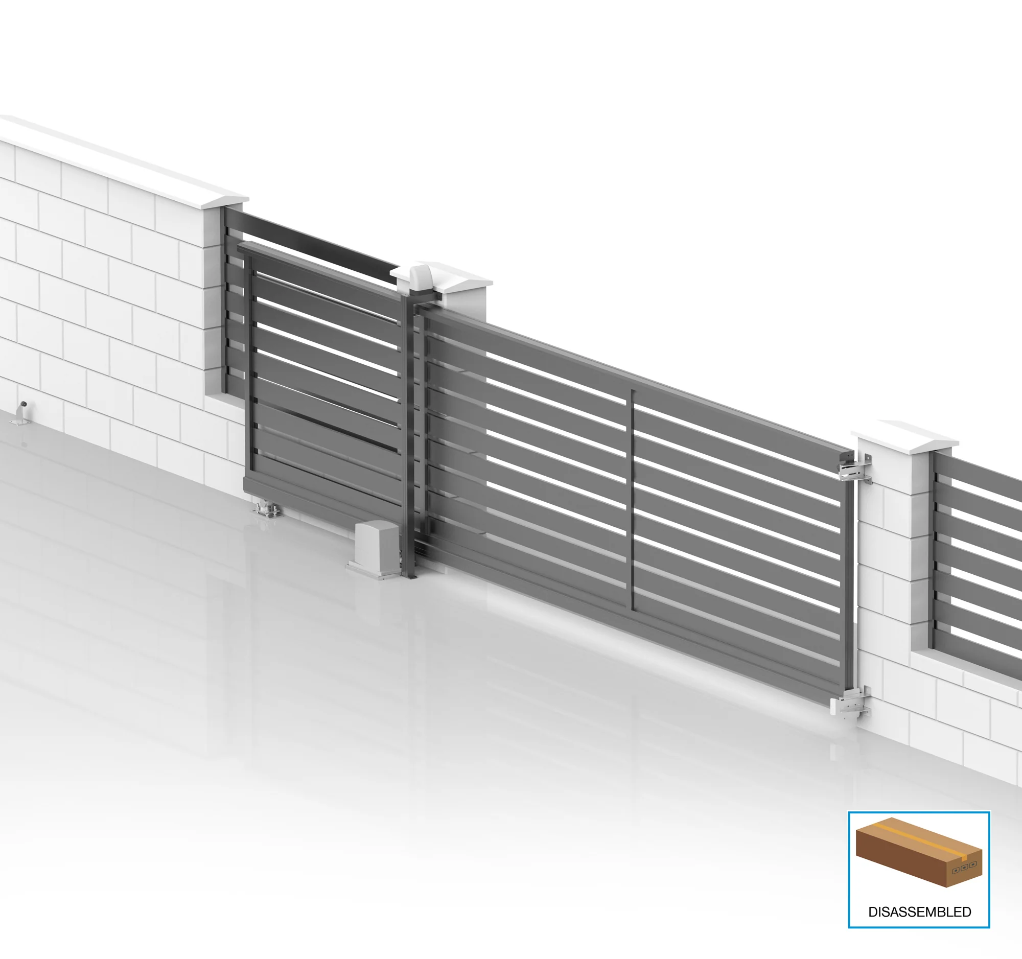Samonośna brama przesuwna aluminiowa 6x2,125m z wypełnieniem 20mm, R7016 - zestawa