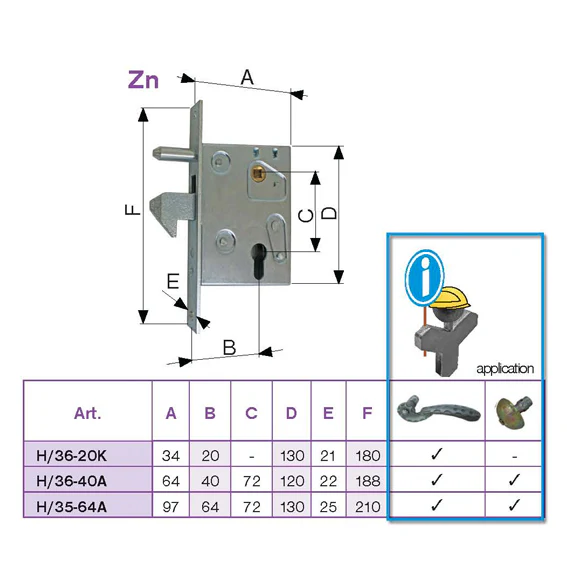 Zamek do bramy przesuwnej Zn, 72x40mm - Image 3